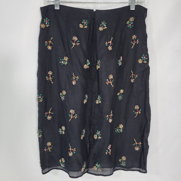 J Crew Collection embellished knee-length skirt in ramie CL667 NWT Black Floral - Picture 6 of 11